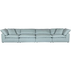Sunset Trading Puff 4PC Slipcovered Modular Fabric Sectional Sofa in Blue
