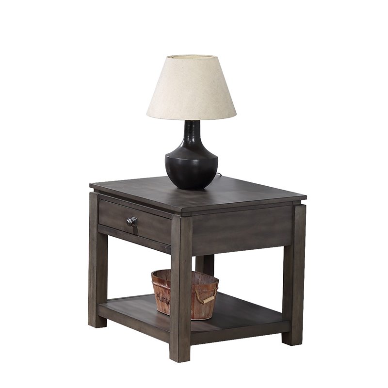 Sunset Trading Shades of Gray Wood Table Set with Drawers and Shelves in Gray