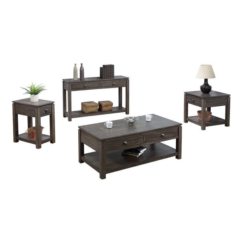 Sunset Trading Shades of Gray Wood Table Set with Drawers and Shelves in Gray