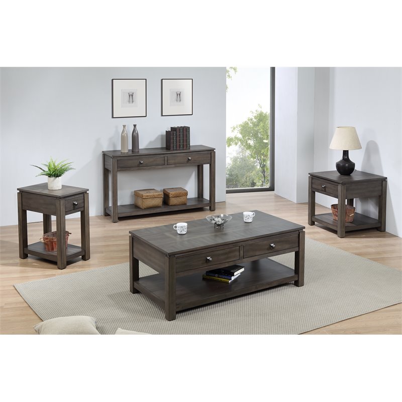 Sunset Trading Shades of Gray Wood Sofa Console Table with Drawers/Shelf in Gray