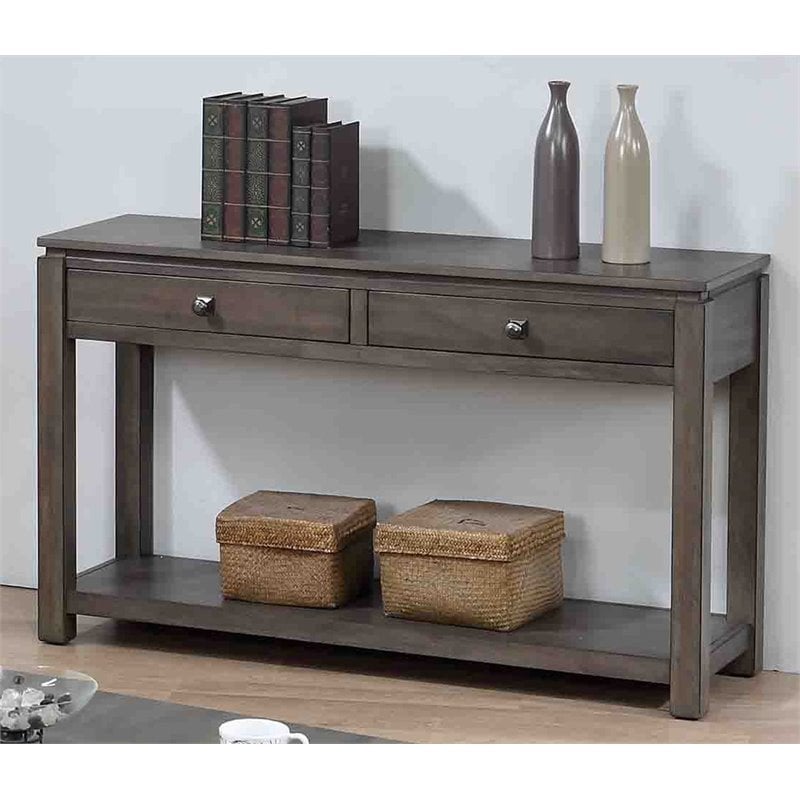 Sunset Trading Shades of Gray Wood Sofa Console Table with Drawers/Shelf in Gray