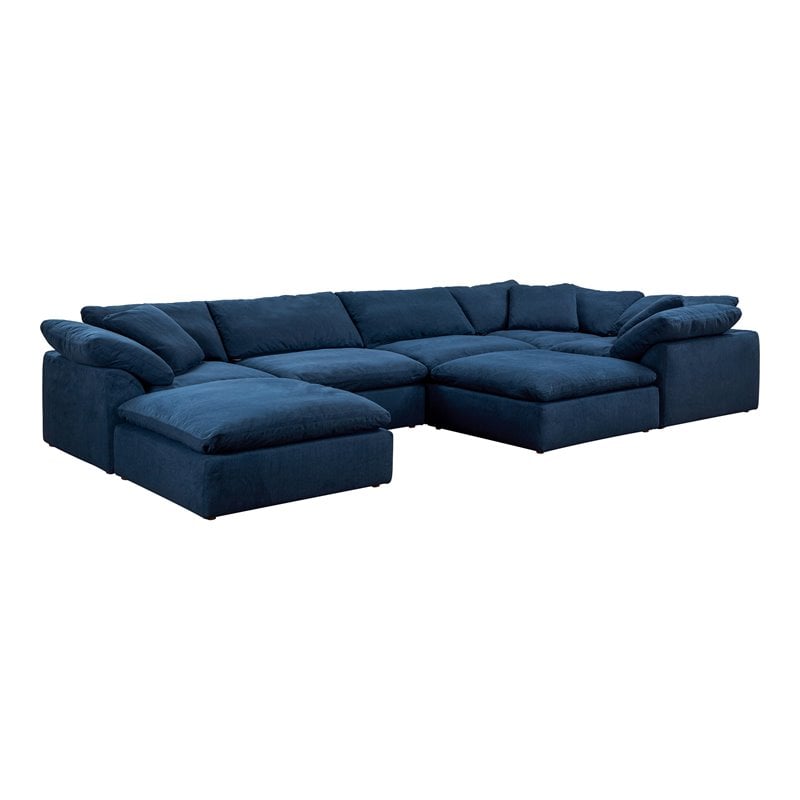 Sunset Trading Cloud Puff 7-Piece Fabric Slipcovered Modular Sectional in Navy