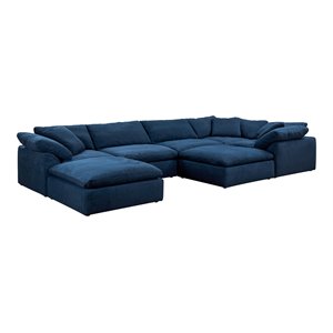 Sunset Trading Cloud Puff 7-Piece Fabric Slipcovered Modular Sectional in Navy