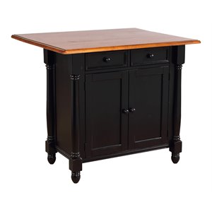 Sunset Trading Black Cherry Selections Expandable Wood Kitchen Island in Black