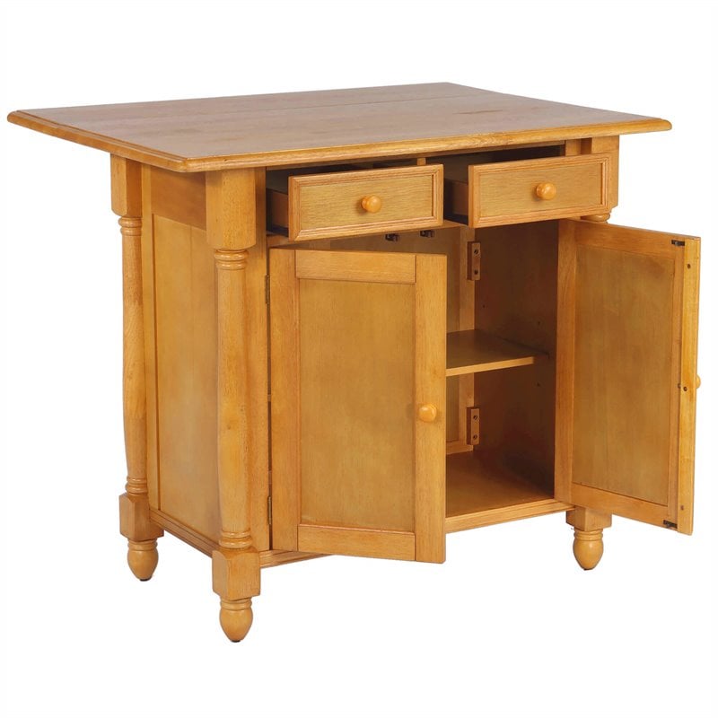 Sunset Trading Oak Selections Drop Leaf Extendable Wood Kitchen Island in Oak
