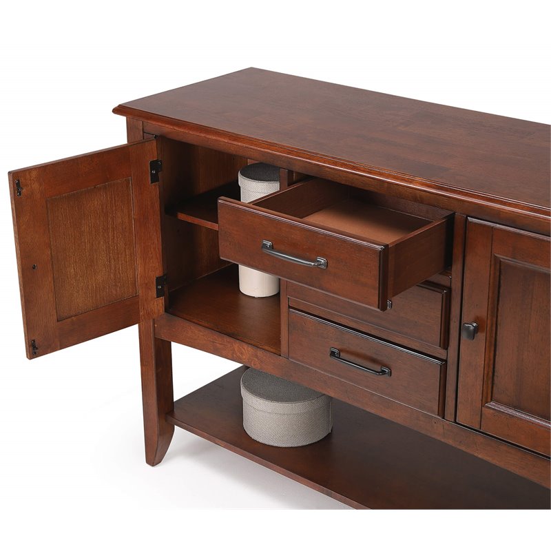 Andrews 3-Drawers 1-Large Open Shelf Cabinet Sideboard in Chestnut Brown Wood