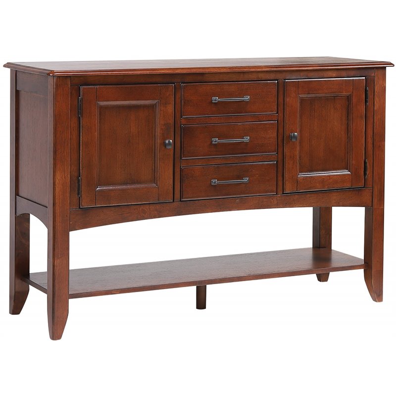 Andrews 3-Drawers 1-Large Open Shelf Cabinet Sideboard in Chestnut Brown Wood
