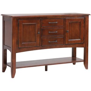 Andrews 3-Drawers 1-Large Open Shelf Cabinet Sideboard in Chestnut Brown Wood