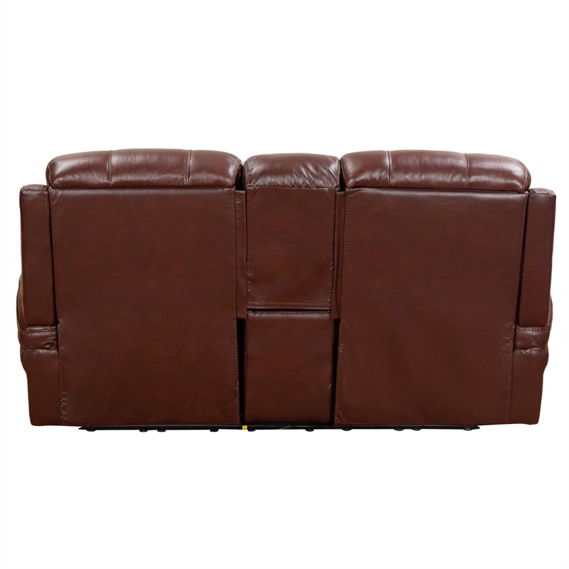 Luxe Leather Recliner Loveseat with Power Headrest and Console Storage in Brown