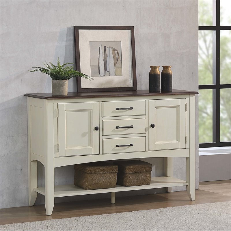 Andrews 3-Drawers 1-Large Open Shelf Sideboard in Antique White and Brown Wood