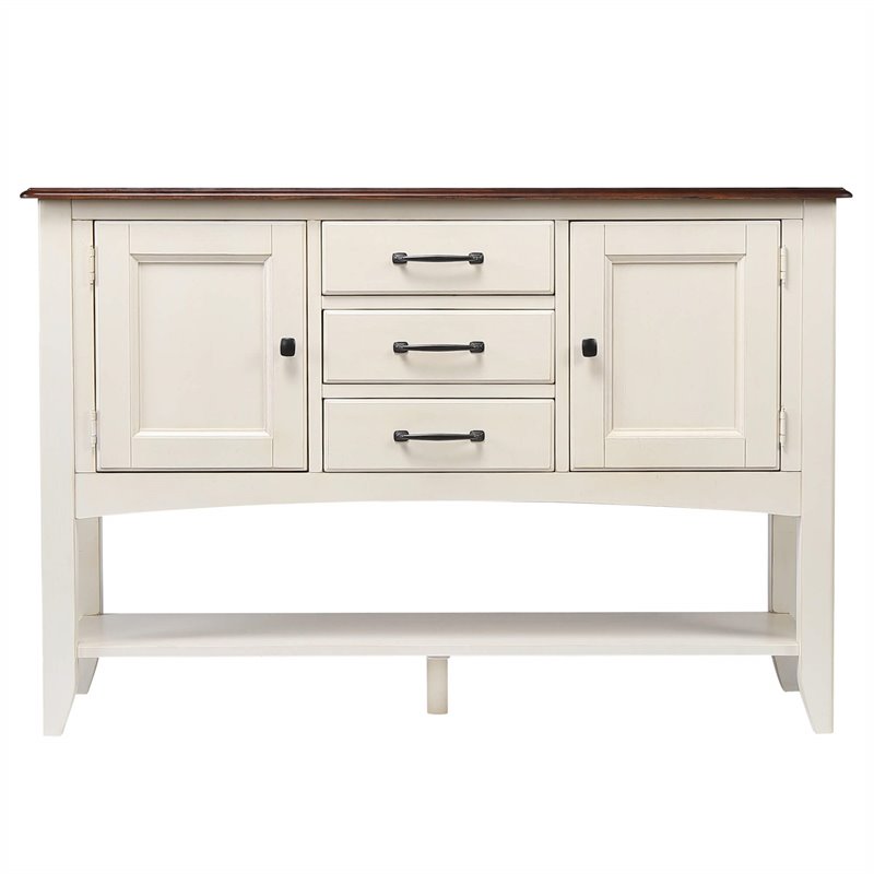 Andrews 3-Drawers 1-Large Open Shelf Sideboard in Antique White and Brown Wood