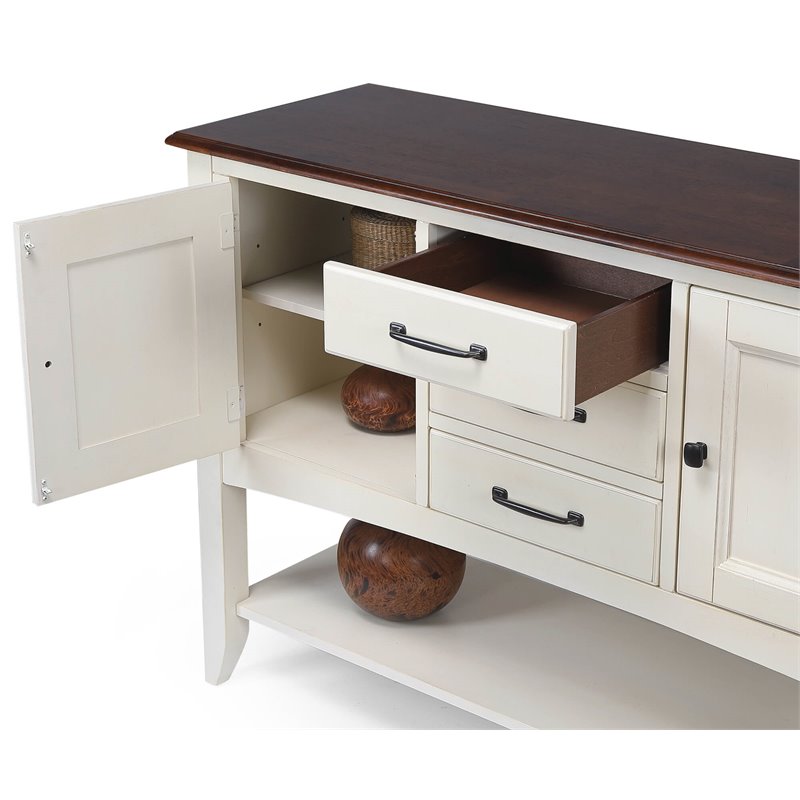 Andrews 3-Drawers 1-Large Open Shelf Sideboard in Antique White and Brown Wood