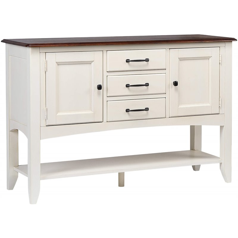 Andrews 3-Drawers 1-Large Open Shelf Sideboard in Antique White and Brown Wood