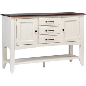 andrews 3-drawers 1-large open shelf sideboard in antique white and brown wood