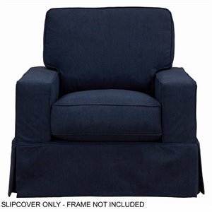 americana slipcover for track arm chair in navy blue performance fabric