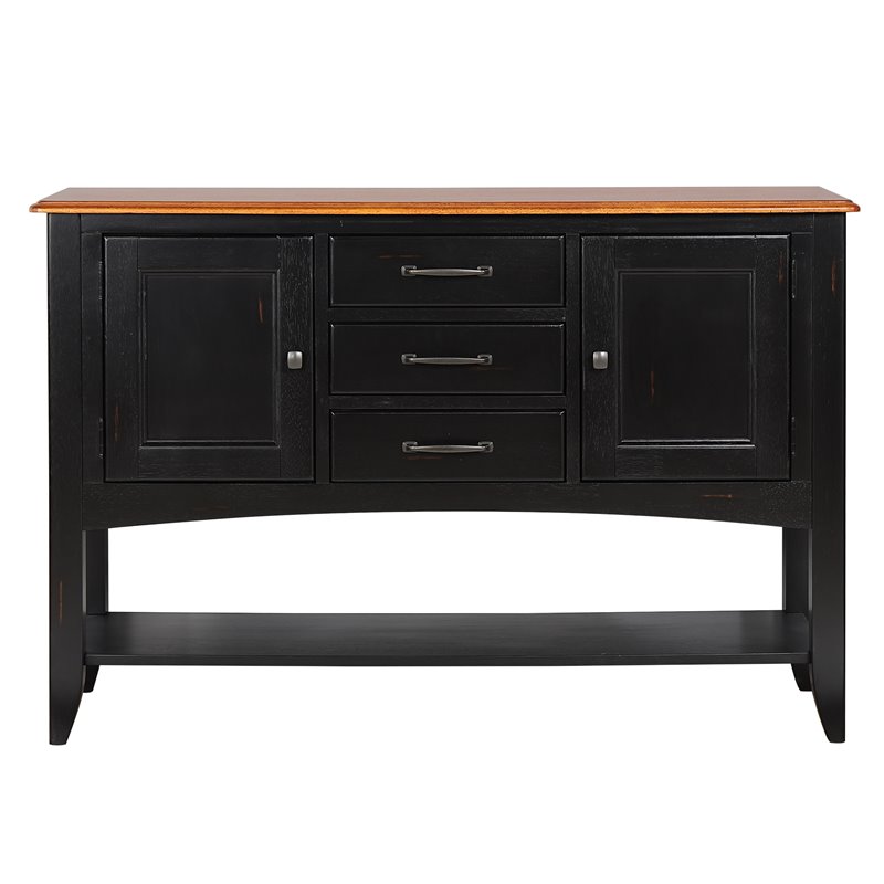 Selections 3-Drawers 1-Large Open Shelf Sideboard in Antique Black/Cherry Wood
