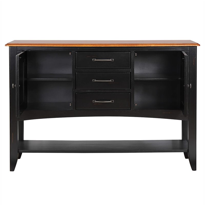 Selections 3-Drawers 1-Large Open Shelf Sideboard in Antique Black/Cherry Wood
