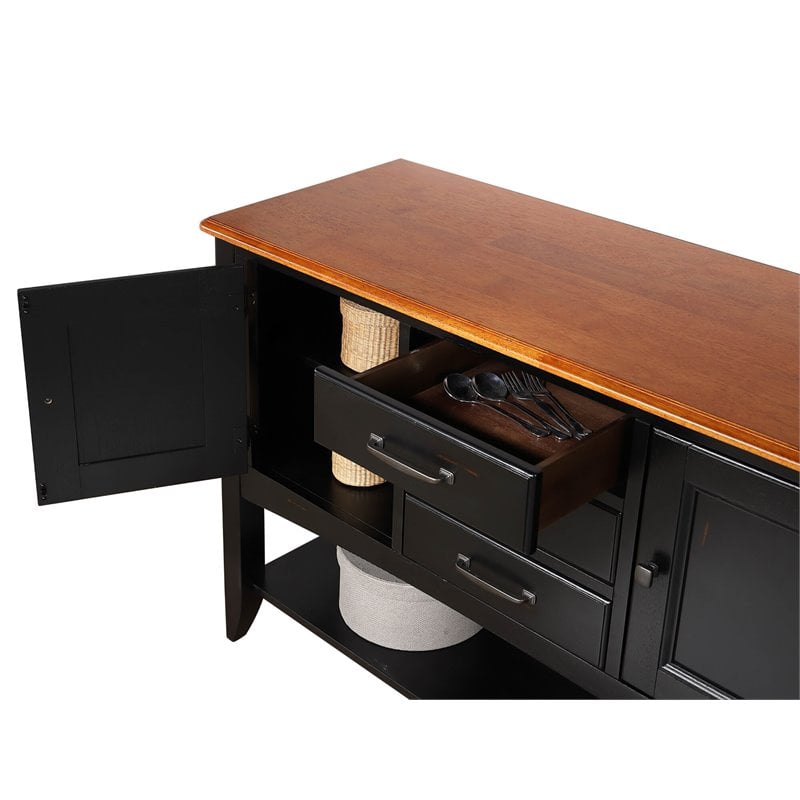 Selections 3-Drawers 1-Large Open Shelf Sideboard in Antique Black/Cherry Wood