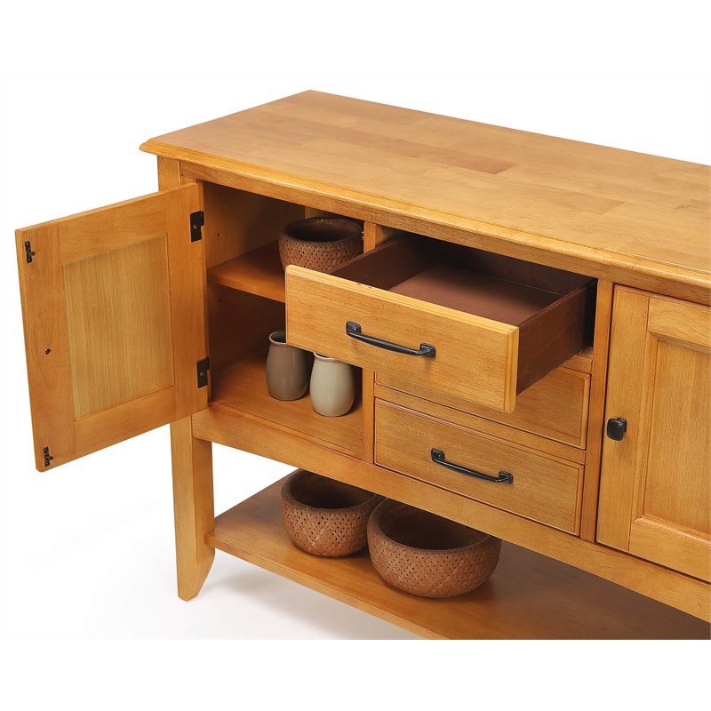 Oak Selections 3-Drawers 1-Large Open Shelf Cabinet Sideboard in Light Oak Wood