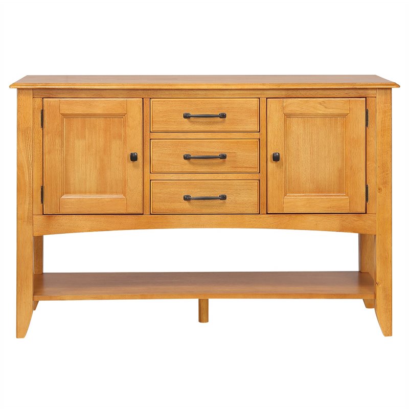 Oak Selections 3-Drawers 1-Large Open Shelf Cabinet Sideboard in Light Oak Wood