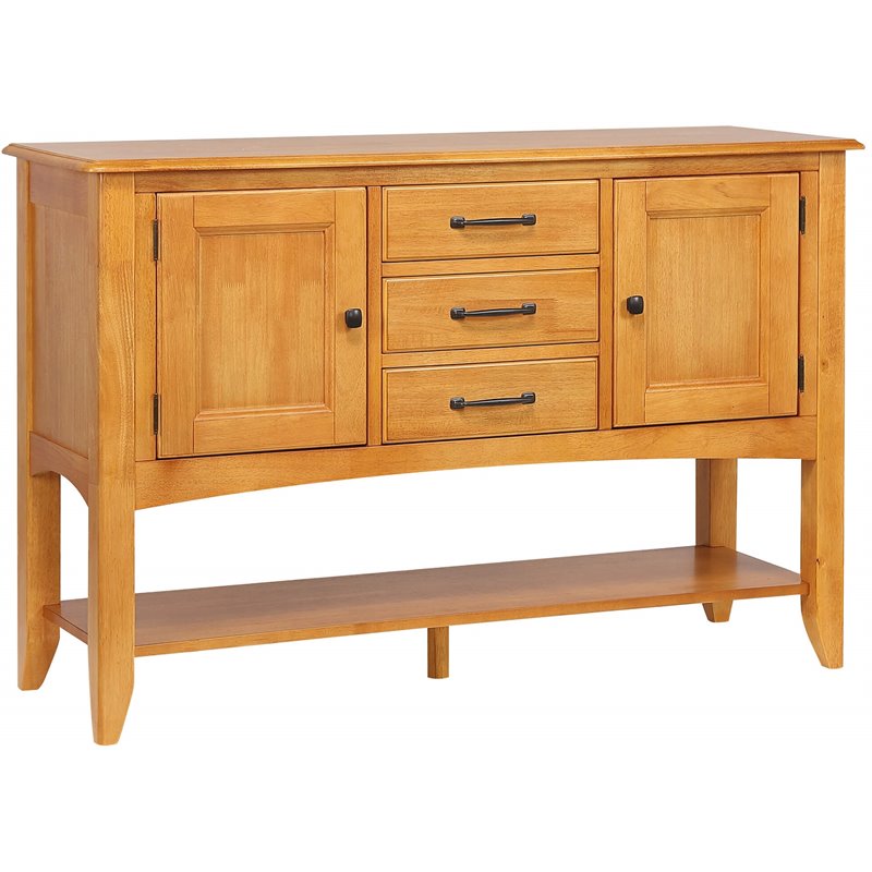 Oak Selections 3-Drawers 1-Large Open Shelf Cabinet Sideboard in Light Oak Wood