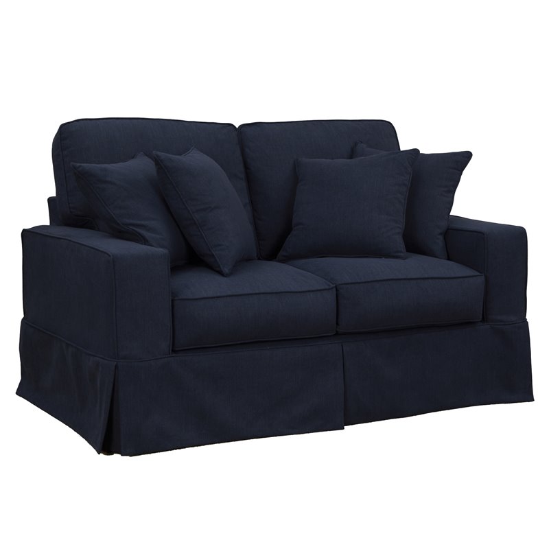 Sunset Trading Americana Slipcovered Loveseat in Navy Blue Performance Fabric