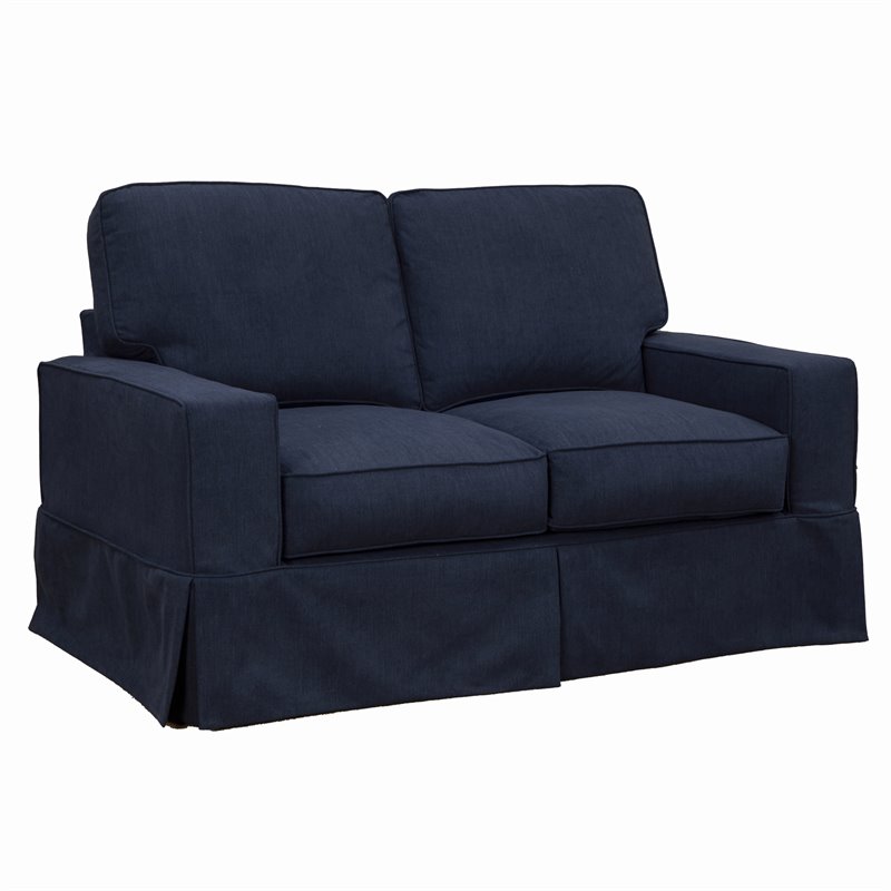 Sunset Trading Americana Slipcovered Loveseat in Navy Blue Performance Fabric