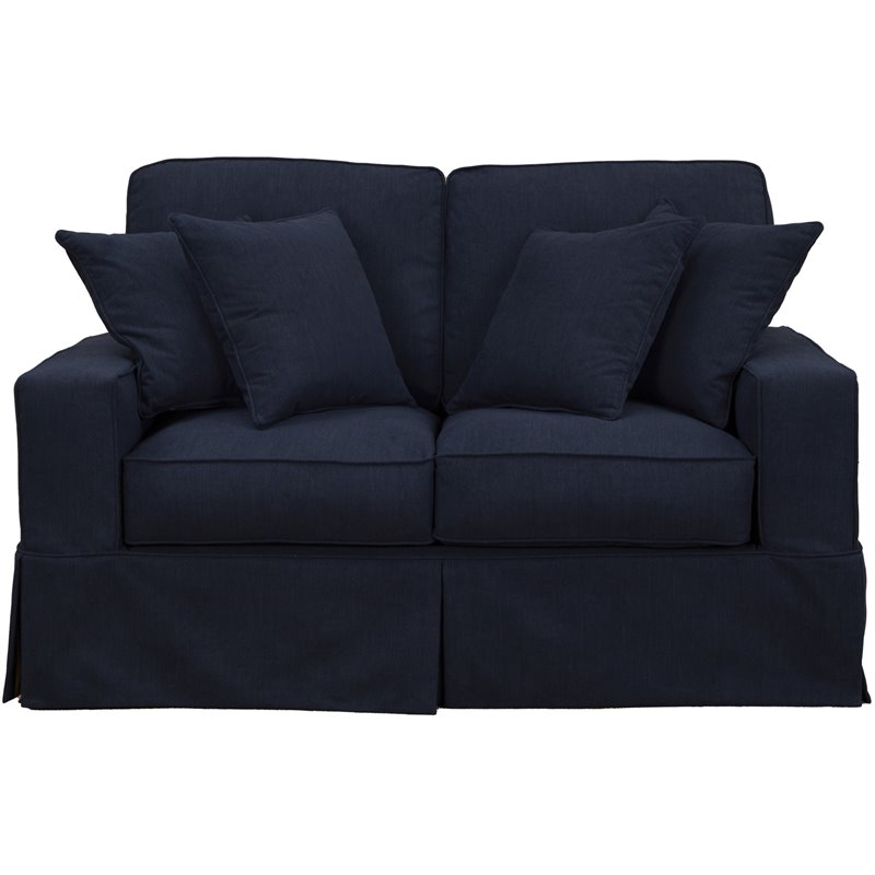Sunset Trading Americana Slipcovered Loveseat in Navy Blue Performance Fabric