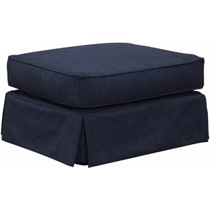 Americana Box Cushion Slipcovered Ottoman in Navy Blue Performance Fabric