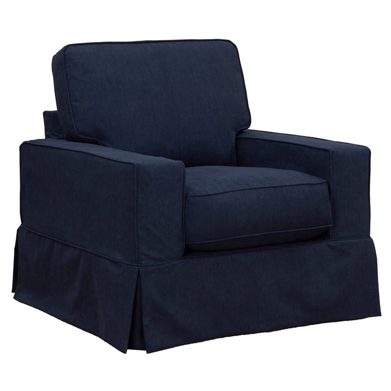 Americana Slipcovered Chair and Ottoman Set in Navy Blue Performance Fabric