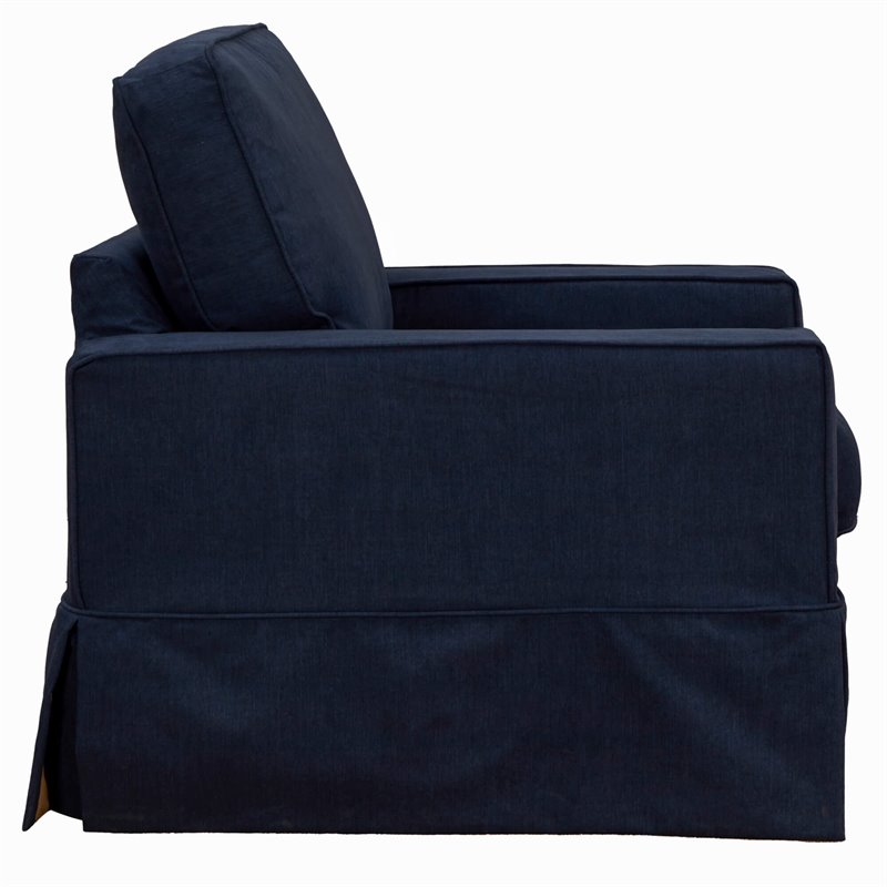 Americana Box Cushion Slipcovered Chair in Navy Blue Performance Fabric