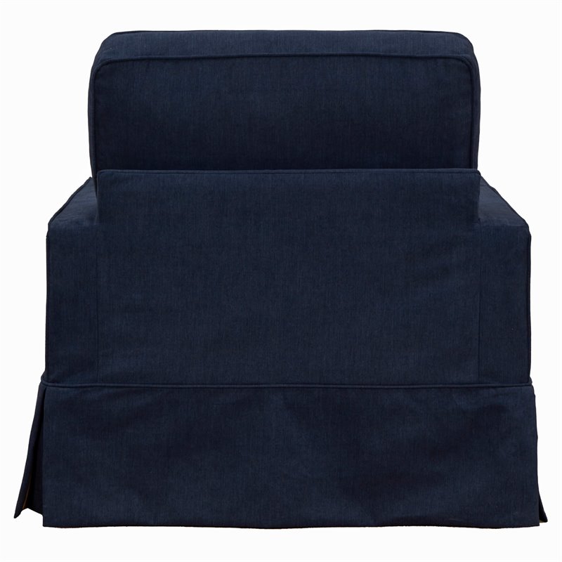 Americana Box Cushion Slipcovered Chair in Navy Blue Performance Fabric