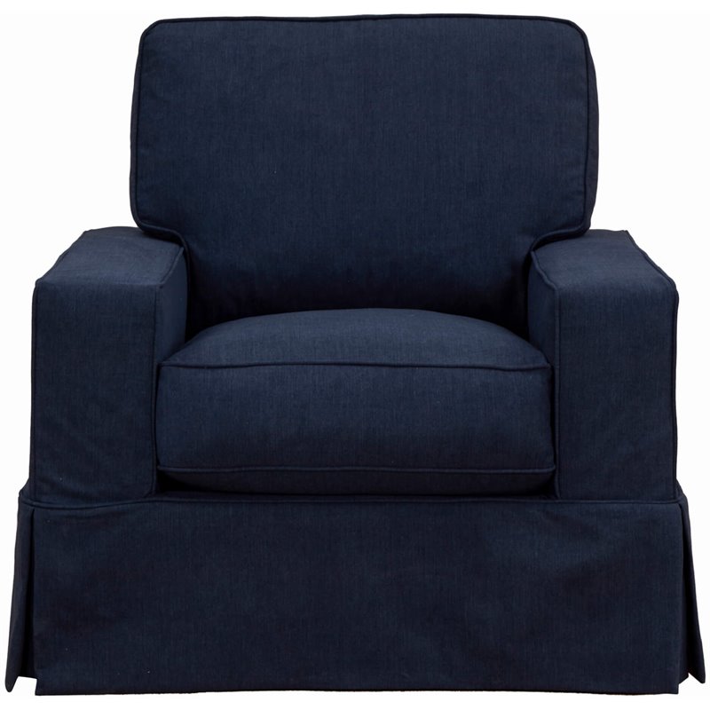Americana Box Cushion Slipcovered Chair in Navy Blue Performance Fabric