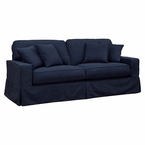 Americana Performance Fabric Box Cushion Slipcovered Sofa in Navy Blue