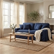 Americana Performance Fabric Box Cushion Slipcovered Sofa in Navy Blue