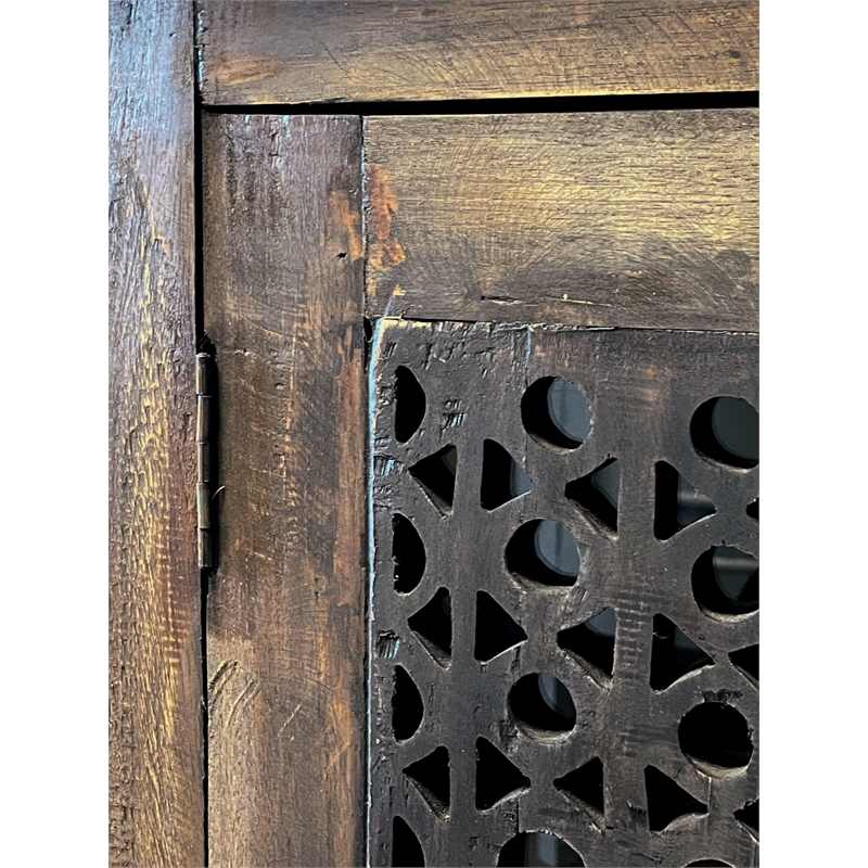 Cottage Solid Wood Deco Carved Hall Cabinet in Distressed Black/Raftwood Brown