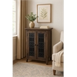 Cottage Solid Wood Deco Carved Hall Cabinet in Distressed Black/Raftwood Brown