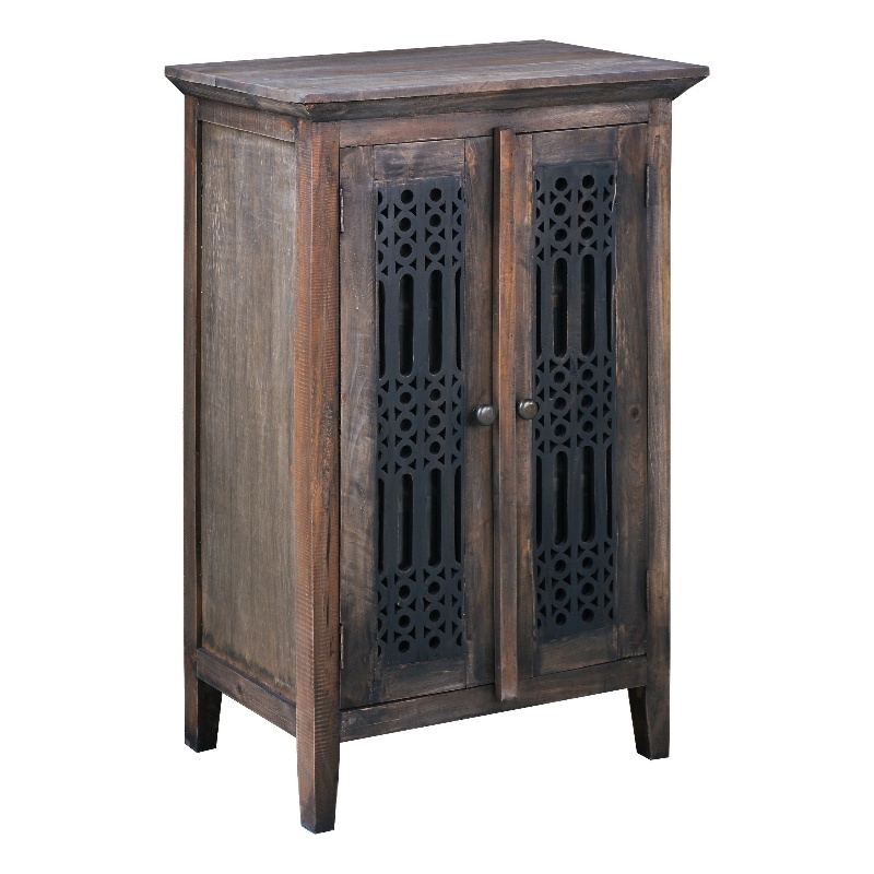 Cottage Solid Wood Deco Carved Hall Cabinet in Distressed Black/Raftwood Brown
