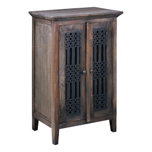 Cottage Solid Wood Deco Carved Hall Cabinet in Distressed Black/Raftwood Brown