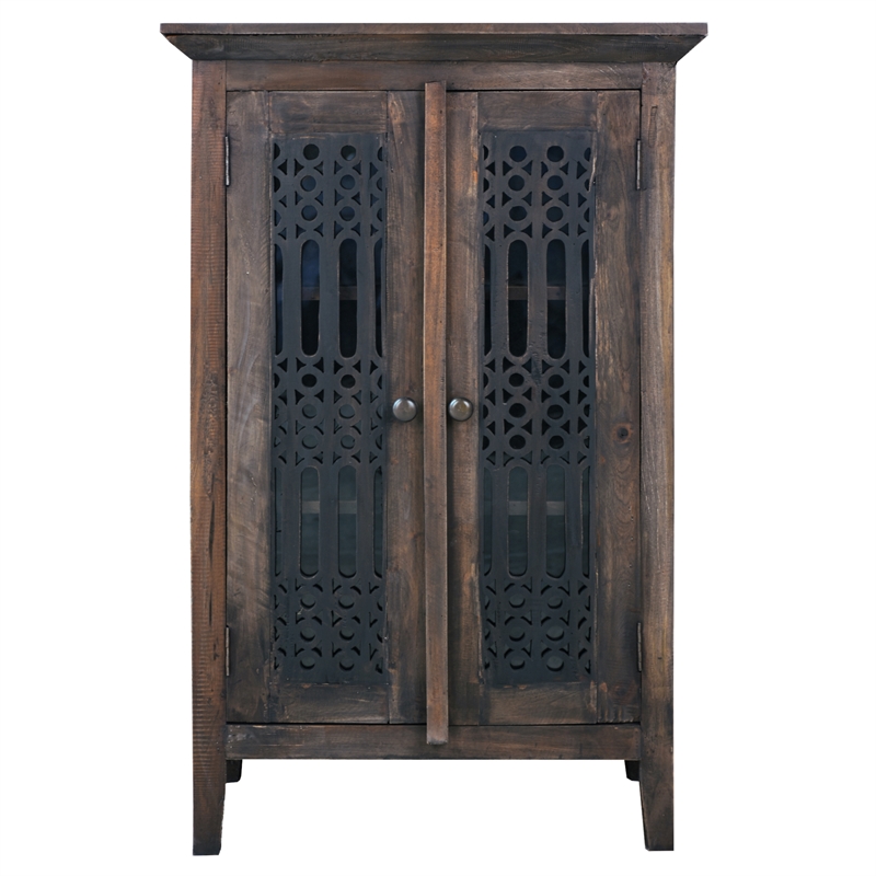 Cottage Solid Wood Deco Carved Hall Cabinet in Distressed Black/Raftwood Brown
