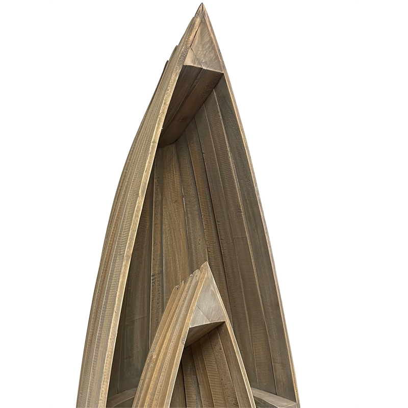 Cottage Solid Wood 3 Boat Shaped Freestanding Shelves in Driftwood Brown