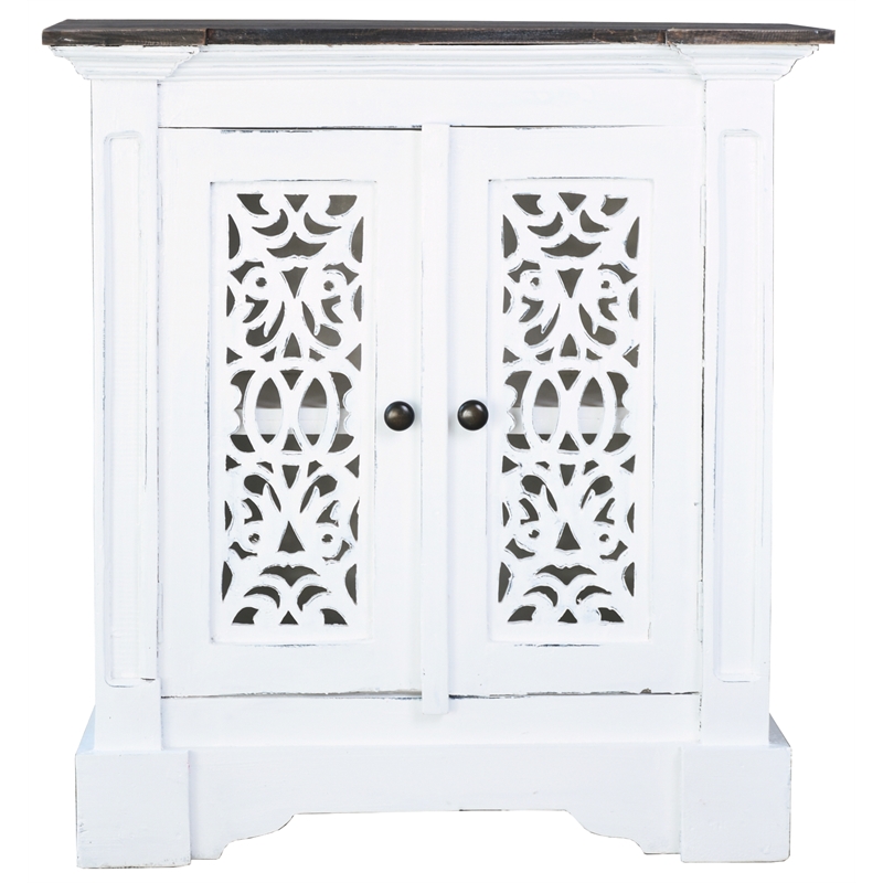 Cottage Solid Wood Accent Cabinet in Distressed White/Driftwood Brown