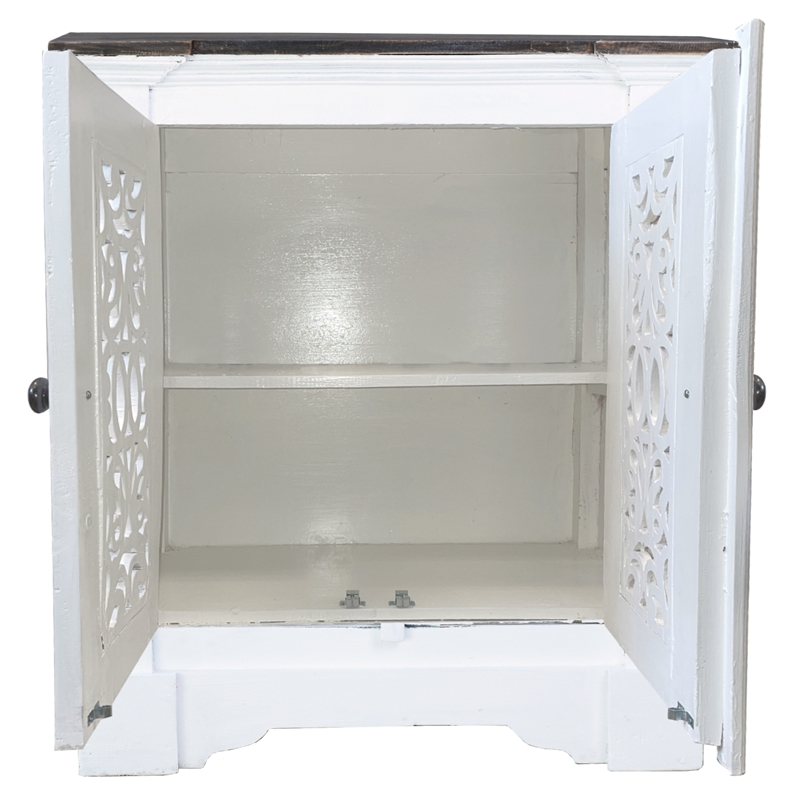 Cottage Solid Wood Accent Cabinet in Distressed White/Driftwood Brown