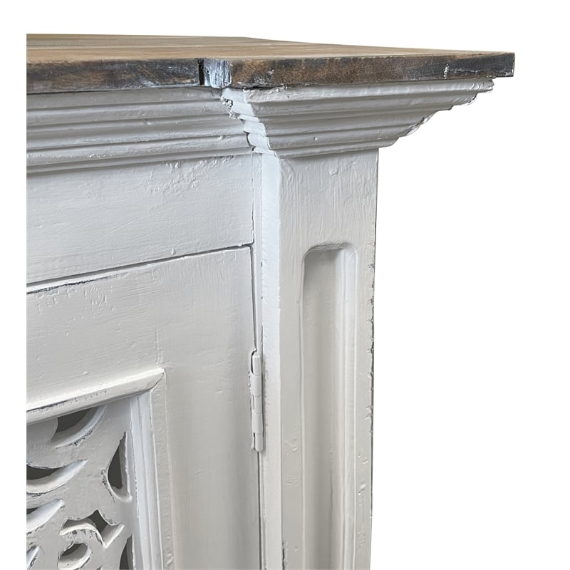 Cottage Solid Wood Accent Cabinet in Distressed White/Driftwood Brown