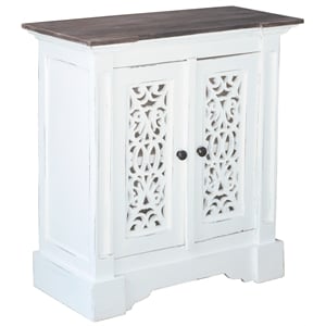 Cottage Solid Wood Accent Cabinet in Distressed White/Driftwood Brown