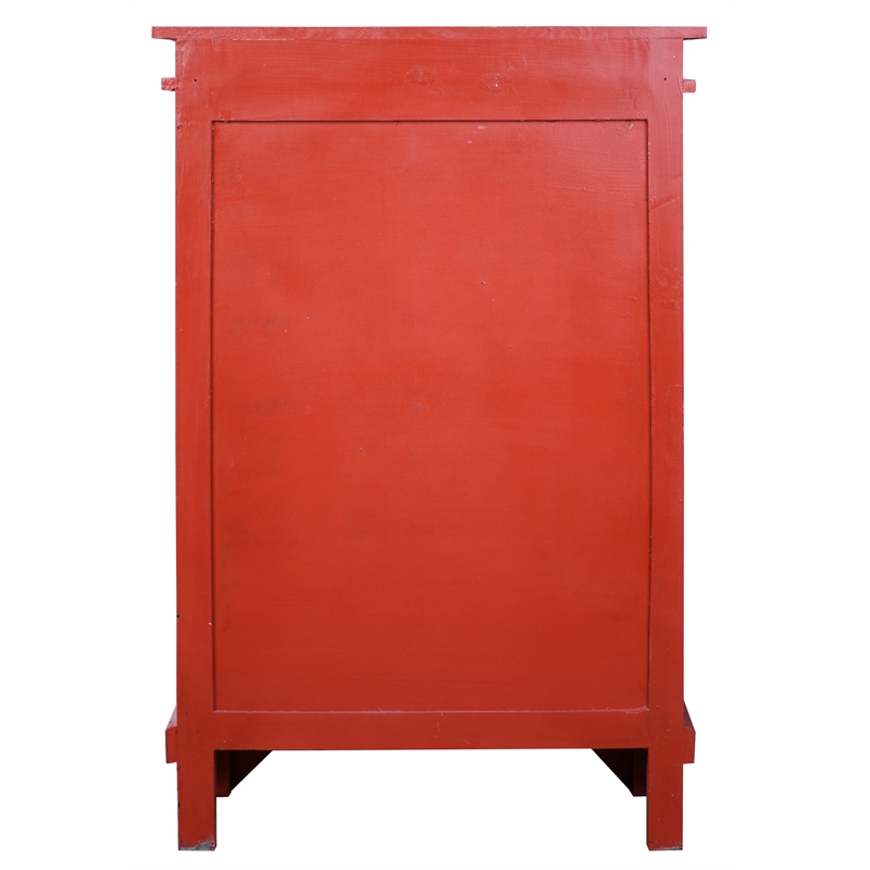 Sunset Trading Cottage Solid Wood Carved Accent Cabinet in Distressed Antique Red