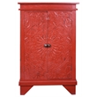Sunset Trading Cottage Solid Wood Carved Accent Cabinet in Distressed Antique Red