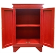 Sunset Trading Cottage Solid Wood Carved Accent Cabinet in Distressed Antique Red