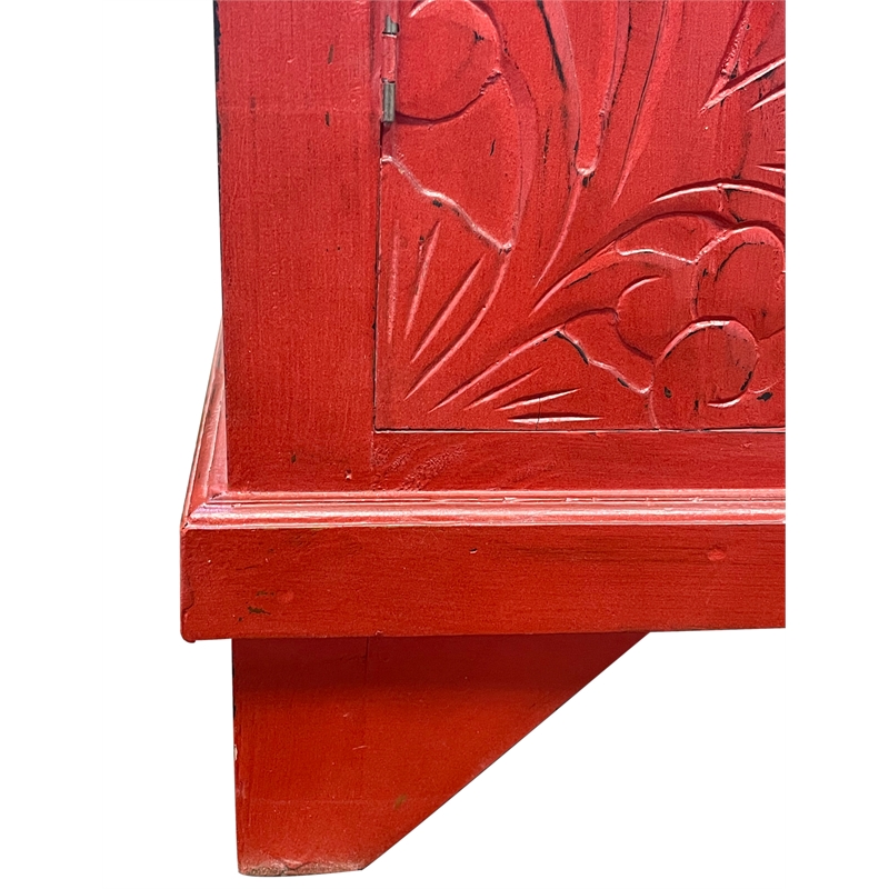 Sunset Trading Cottage Solid Wood Carved Accent Cabinet in Distressed Antique Red