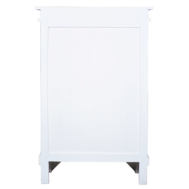 Cottage Solid Wood Carved Accent Cabinet in Distressed White/Driftwood Brown